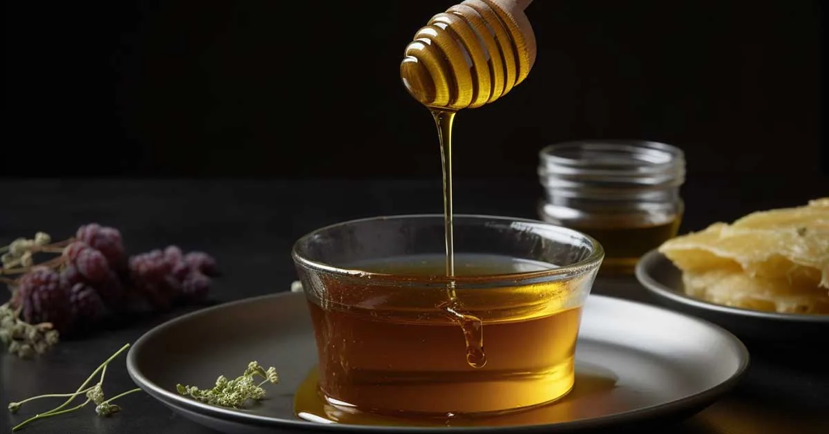 Pot de miel utilisé comme produit sucrant